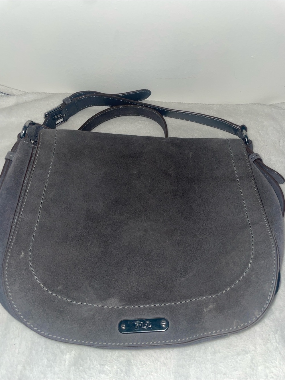 Ralph Lauren Dark Gray Suede Saddle Shoulder Bag